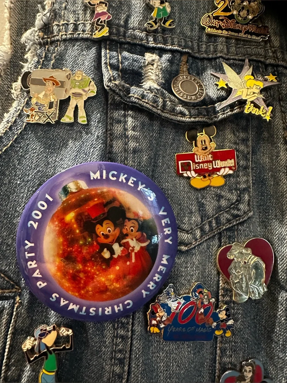 Kids Denim Vest Jacket with Disney Pin Collection - Blue